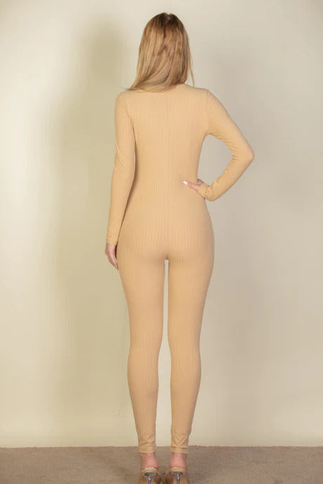 Ribbed Scoop Neck Long Sleeve Jumpsuit