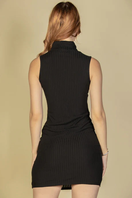 Ribbed Turtle Neck Sleeveless Bodycon Mini Dress