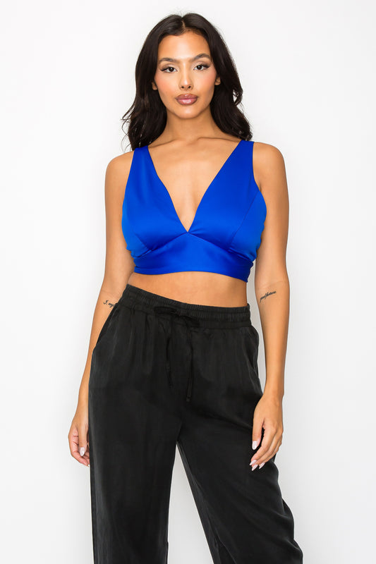 Smock V-neck Satin Bra Top